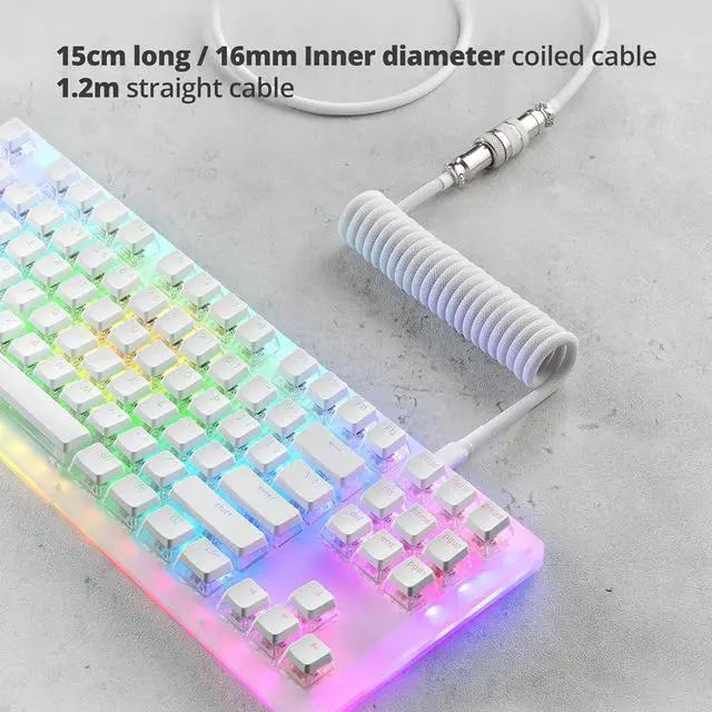 Alt view image 4 of 6 - Pro Custom Coiled USB C Cable for Gaming Keyboard, Double-Sleeved Mechanical Keyboard Cable with Detachable Metal Aviator, 1.5M USB-C to USB-A, White Color