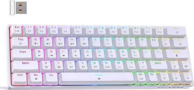 Main image of T63 60% Wireless Mechanical Gaming Keyboard | Bluetooth/2.4G/Wired Keyboard | RGB Backlit Compact 63 Keys Mini Office Keyboard | with Red Switch | for Windows Laptop PC Gamer Typist-White