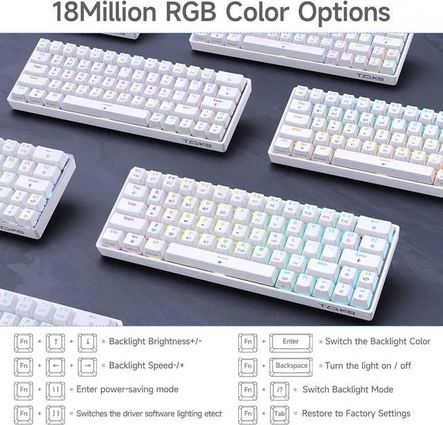Alt view image 6 of 7 - T63 60% Wireless Mechanical Gaming Keyboard | Bluetooth/2.4G/Wired Keyboard | RGB Backlit Compact 63 Keys Mini Office Keyboard | with Red Switch | for Windows Laptop PC Gamer Typist-White