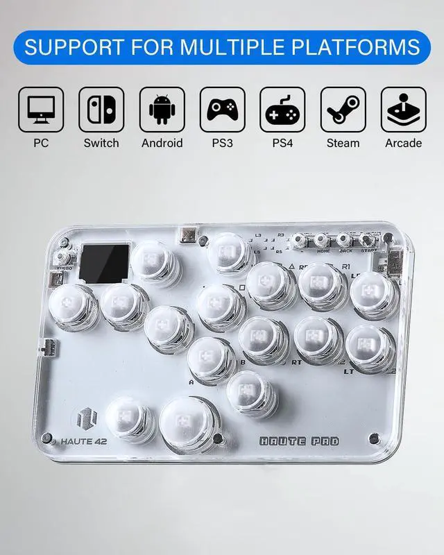 Alt view image 2 of 7 - JZW-Shop Haute42 Arcade Stick G16, All-Button Arcade Controller for Switch/PC/PS4/PS3 /Steam Deck, Arcade Fight Stick Game Keyboard with Turbo & Custom RGB, Supports Hot-Swap & SOCD