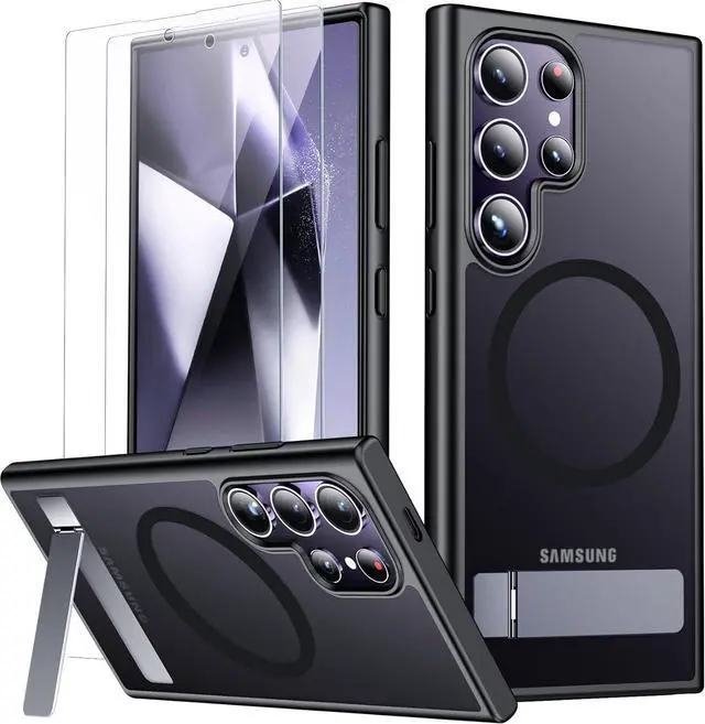 Main image of Magnetic for Samsung Galaxy S24 Ultra Case, [3 Stand Ways][ Military Grade Drop Protection] with Invisible Stand Translucent Matte Case for Samsung S24 Ultra 6.8",Black