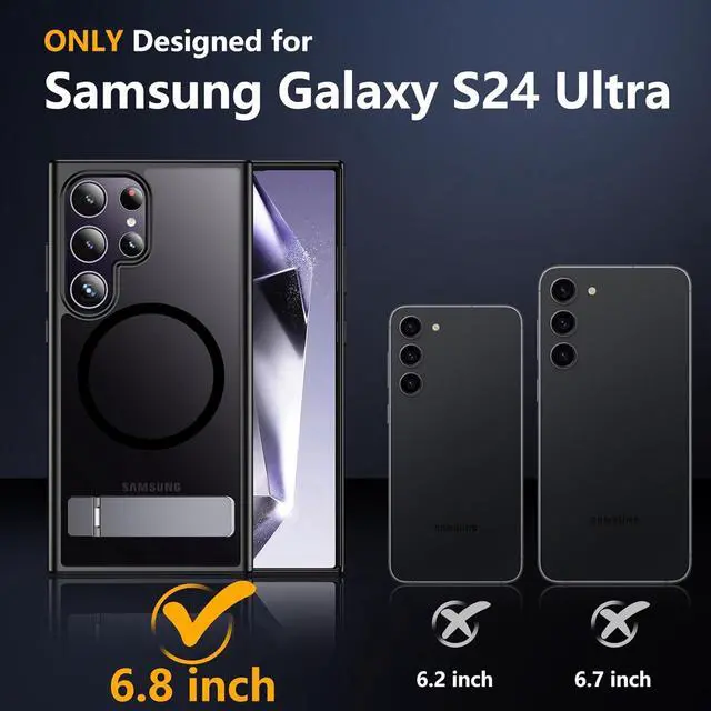 Alt view image 2 of 7 - Magnetic for Samsung Galaxy S24 Ultra Case, [3 Stand Ways][ Military Grade Drop Protection] with Invisible Stand Translucent Matte Case for Samsung S24 Ultra 6.8",Black