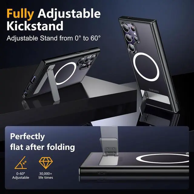 Alt view image 5 of 7 - Magnetic for Samsung Galaxy S24 Ultra Case, [3 Stand Ways][ Military Grade Drop Protection] with Invisible Stand Translucent Matte Case for Samsung S24 Ultra 6.8",Black