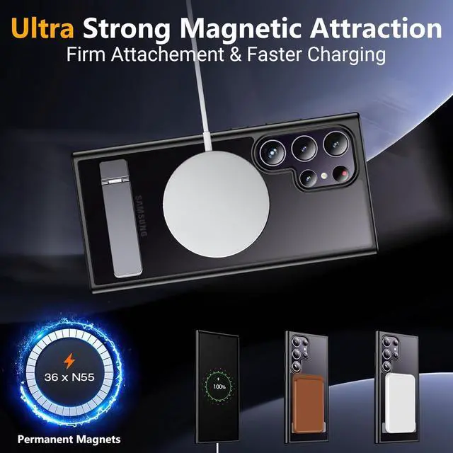 Alt view image 6 of 7 - Magnetic for Samsung Galaxy S24 Ultra Case, [3 Stand Ways][ Military Grade Drop Protection] with Invisible Stand Translucent Matte Case for Samsung S24 Ultra 6.8",Black