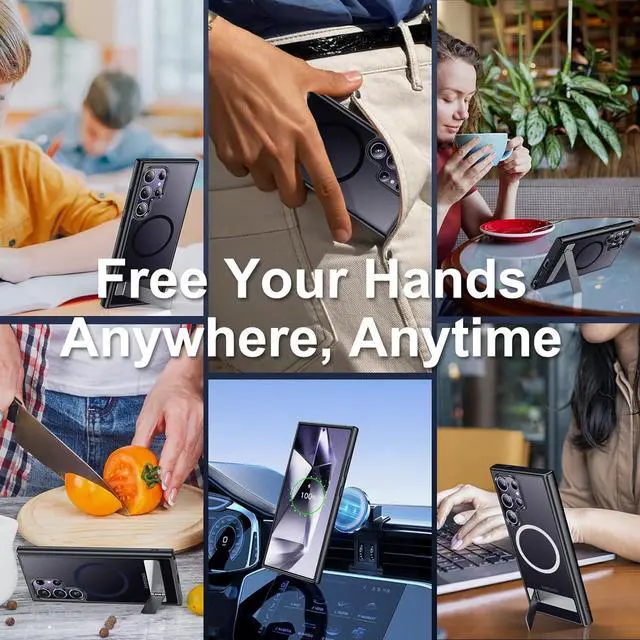 Alt view image 7 of 7 - Magnetic for Samsung Galaxy S24 Ultra Case, [3 Stand Ways][ Military Grade Drop Protection] with Invisible Stand Translucent Matte Case for Samsung S24 Ultra 6.8",Black