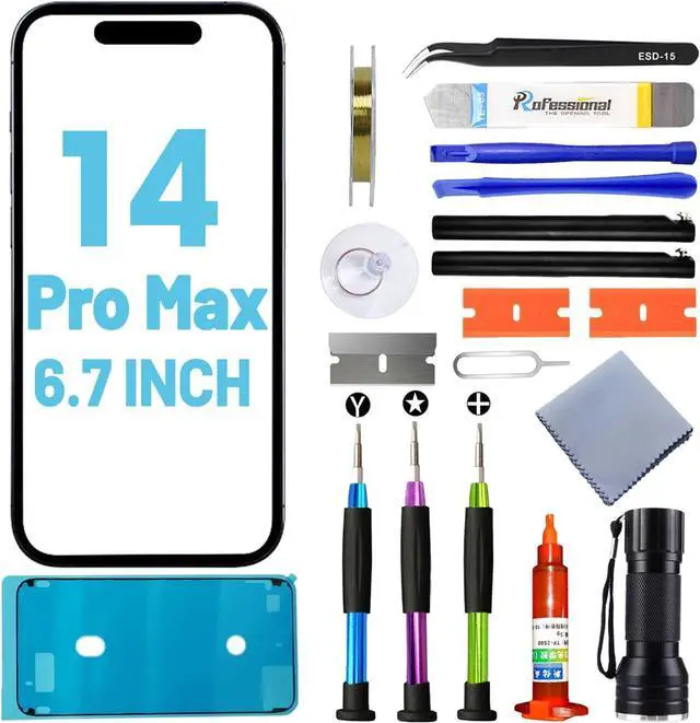 Main image of for iPhone 14 Pro Max Screen Replacement, Glass Replacement for iPhone 14 Pro Max 6.7 inch, Screen Repair Kit with Waterproof Adhesive(NO OLED & Touch Digitizer)