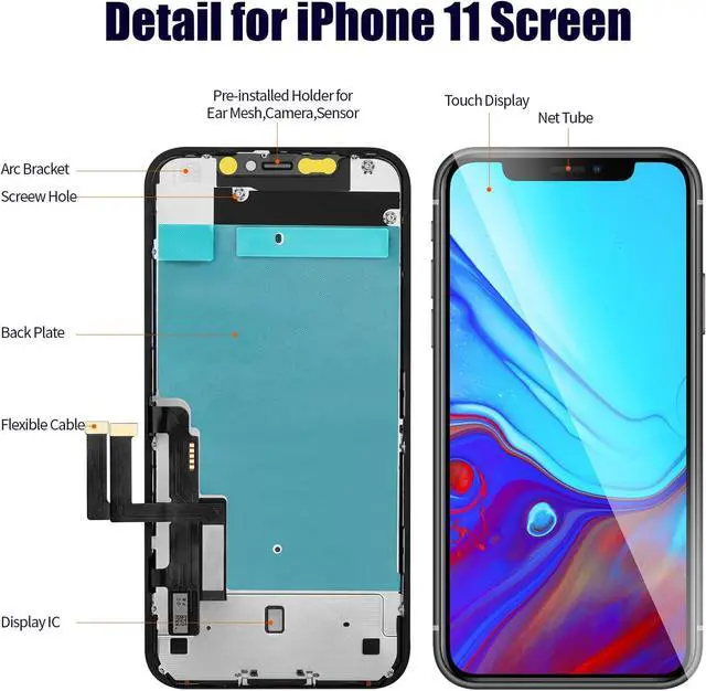 Alt view image 2 of 7 - for iPhone 11 Screen Replacement 6.1 Inch Full HD 3D Touch Screen LCD Display Digitizer (for Model A2111, A2223, A2221) with Repair Kits and Screen Protector