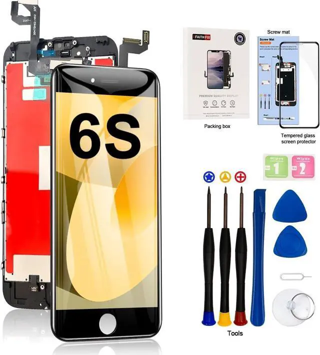 Main image of for iPhone 6S LCD Screen Replacement Black 4.7 Inch Frame Assembly Display 3D Touch Screen Digitizer with Repair Tools Kit Tempered Glass Screen Protector for A1633, A1688, A1700 (Black)