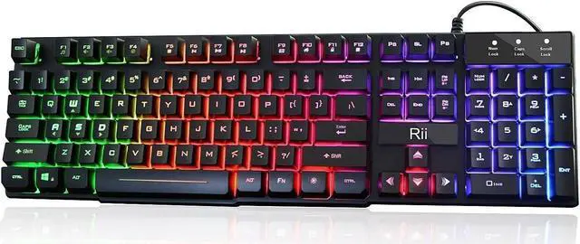 Main image of Rii RK100+ Multiple Color Rainbow LED Backlit Large Size USB Wired Mechanical Feeling Multimedia PC Gaming Keyboard,Office Keyboard for Working or Primer Gaming,Office Device