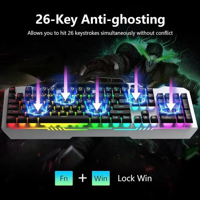 Alt view image 4 of 7 - AULA Keyboard, T102 104 Keys Gaming Keyboard and Mouse Combo with RGB Backlit Number Pad, All-Metal Panel Waterproof Light Up PC Keyboard, USB Wired Computer Keyboards Gaming for MAC Xbox PC Gamer