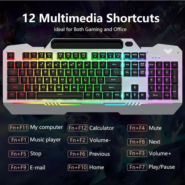 Alt view image 6 of 7 - AULA Keyboard, T102 104 Keys Gaming Keyboard and Mouse Combo with RGB Backlit Number Pad, All-Metal Panel Waterproof Light Up PC Keyboard, USB Wired Computer Keyboards Gaming for MAC Xbox PC Gamer