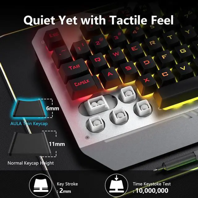 Alt view image 7 of 7 - AULA Keyboard, T102 104 Keys Gaming Keyboard and Mouse Combo with RGB Backlit Number Pad, All-Metal Panel Waterproof Light Up PC Keyboard, USB Wired Computer Keyboards Gaming for MAC Xbox PC Gamer