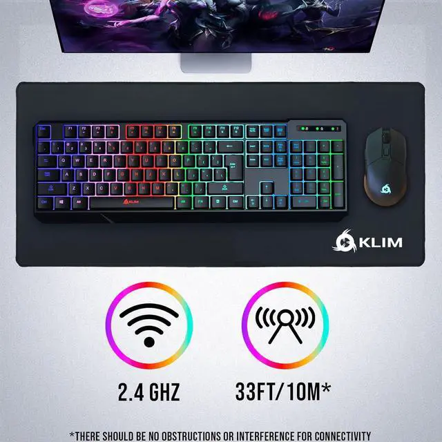 Alt view image 6 of 7 - KLIM Chroma Wireless Gaming Keyboard RGB - Backlit Wireless Keyboard - Long-Lasting Rechargeable Battery - Quiet Water Resistant Ergonomic Keyboard - Teclado Gamer - PC PS5 PS4 Xbox One Mac - Black
