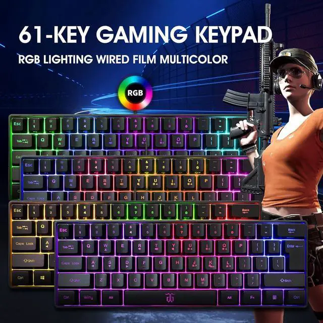 Alt view image 3 of 7 - 60% Wired Gaming Keyboard, RGB Backlit Ultra-Compact Mini Keyboard, Waterproof Small Compact 61 Keys Keyboard for PC/Mac Gamer, Typist, Travel, Easy to Carry on Business Trip(Black)