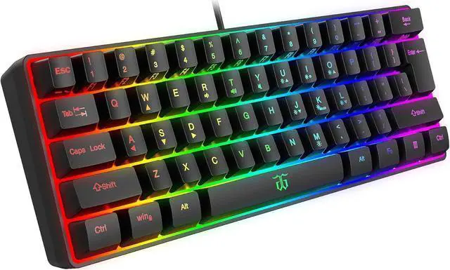 Alt view image 7 of 7 - 60% Wired Gaming Keyboard, RGB Backlit Ultra-Compact Mini Keyboard, Waterproof Small Compact 61 Keys Keyboard for PC/Mac Gamer, Typist, Travel, Easy to Carry on Business Trip(Black)