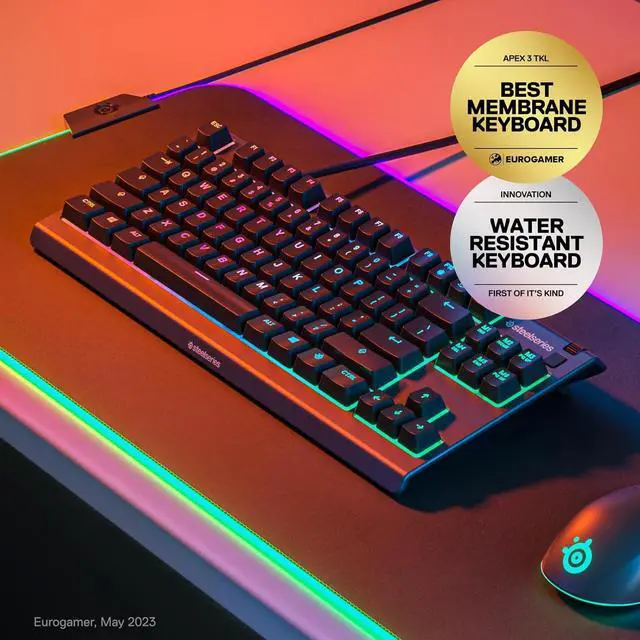 Alt view image 2 of 7 - Apex 3 TKL RGB Gaming Keyboard  Tenkeyless Compact Form Factor - 8-Zone RGB Illumination  IP32 Water & Dust Resistant  Whisper Quiet Gaming Switch  Gaming Grade Anti-Ghosting,Black