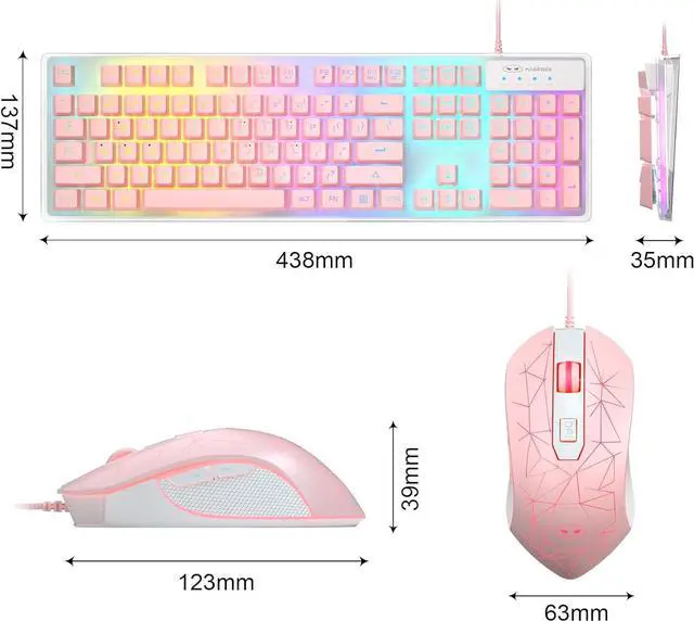 Alt view image 7 of 7 - Gaming Keyboard and Mouse Combo, K1 RGB LED Backlit Keyboard with 104 Keys Computer PC Gaming Keyboard for PC/Laptop (Pink)