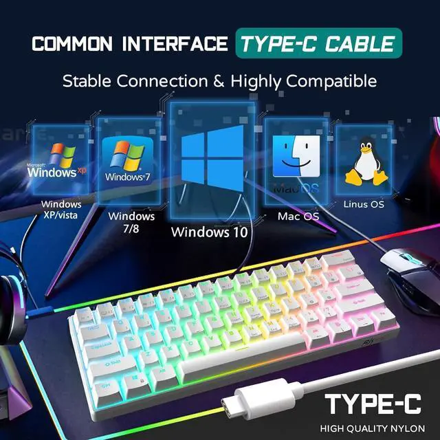 Alt view image 6 of 7 - RK ROYAL KLUDGE RK61 Wired QMK/VIA 60% Mechanical Gaming Keyboard Programmable RGB Backlit Ultra-Compact Hot Swappable Red Switch White