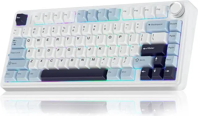 Main image of AULA F75 75% Wireless Mechanical Keyboard,Gasket Hot Swappable Custom Keyboard,Pre-lubed Reaper Switches RGB Backlit Gaming Keyboard,2.4GHz/Type-C/BT5.0 Mechanical Keyboard (White & Blue)