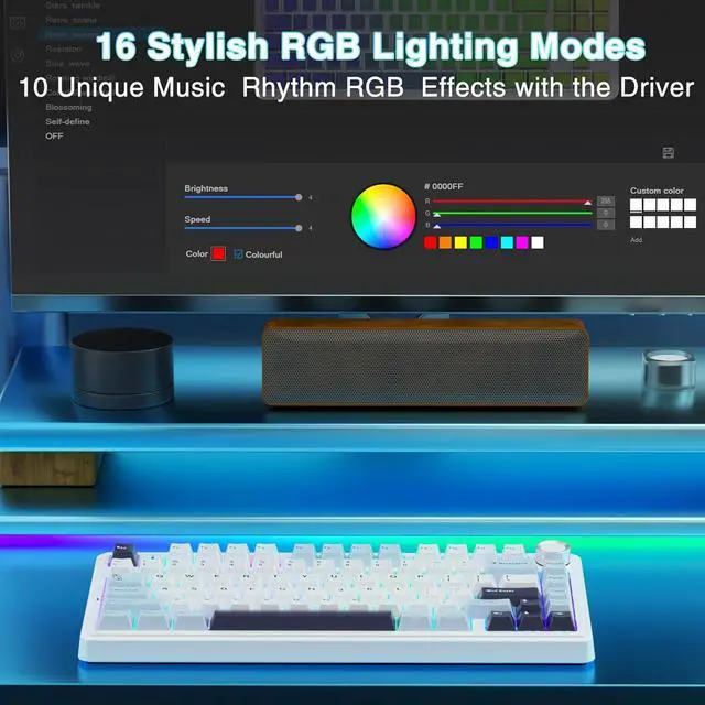 Alt view image 4 of 7 - F75 75% Wireless Mechanical Keyboard,Gasket Hot Swappable Custom Keyboard,Pre-lubed Reaper Switches RGB Backlit Gaming Keyboard,2.4GHz/Type-C/Bluetooth Mechanical Keyboard (White & Blue)