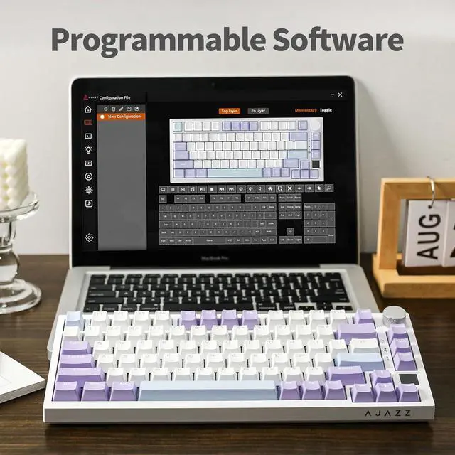 Alt view image 6 of 7 - Ajazz AK820 Pro 75% Mechanical Keyboard, Gasket-Mounted Gaming Keyboard with TFT Smart Display&Knob, Bluetooth 5.1/2.4G Wireless/Type-C Wired Custom Keyboard (Purple, Gift Switch)
