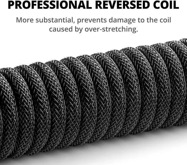 Alt view image 2 of 6 - Pro Custom Coiled USB C Cable for Gaming Keyboard, Double-Sleeved Mechanical Keyboard Cable with Detachable Metal Aviator, 1.5M USB-C to USB-A, Classic Black Color