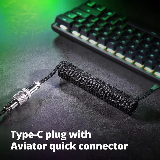 Alt view image 3 of 6 - Pro Custom Coiled USB C Cable for Gaming Keyboard, Double-Sleeved Mechanical Keyboard Cable with Detachable Metal Aviator, 1.5M USB-C to USB-A, Classic Black Color