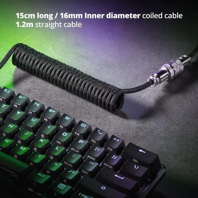 Alt view image 4 of 6 - Pro Custom Coiled USB C Cable for Gaming Keyboard, Double-Sleeved Mechanical Keyboard Cable with Detachable Metal Aviator, 1.5M USB-C to USB-A, Classic Black Color