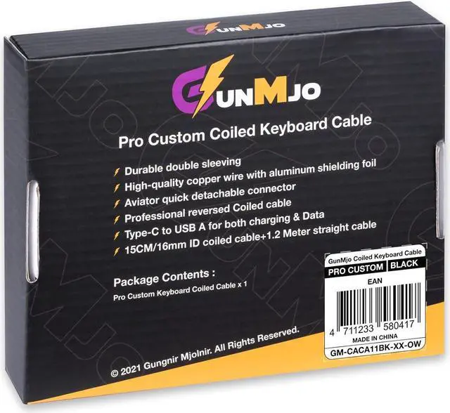 Alt view image 6 of 6 - Pro Custom Coiled USB C Cable for Gaming Keyboard, Double-Sleeved Mechanical Keyboard Cable with Detachable Metal Aviator, 1.5M USB-C to USB-A, Classic Black Color