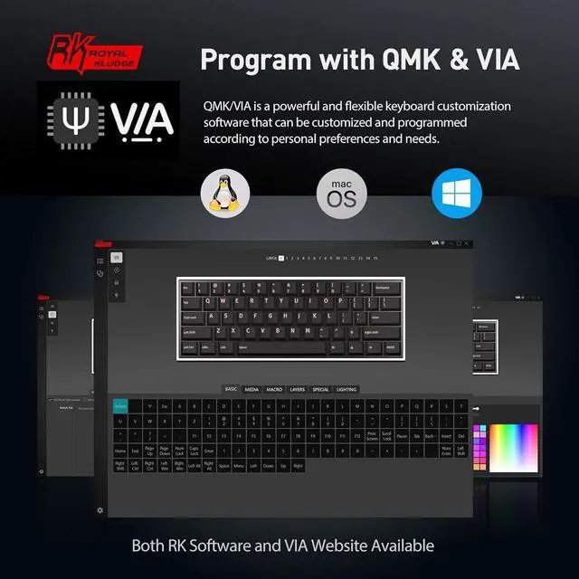 Alt view image 7 of 7 - RK ROYAL KLUDGE RK61 Wired 60% Mechanical Gaming Keyboard Programmable QMK/VIA RGB Backlit 61 Keys Ultra-Compact Hot Swappable Red Switch Black