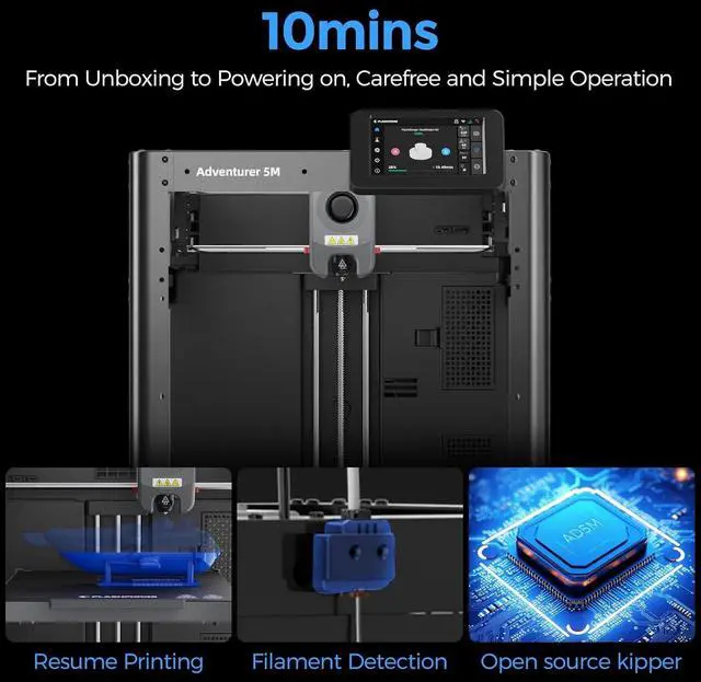 Alt view image 7 of 7 - Adventurer 5M 3D Printer,600mm/s Max High-Speed FDM 3D Printers with Fully Auto Leveling, 280°C Direct Extruder with Quick Detachable Nozzle, Effective Cooling, Core XY Structure