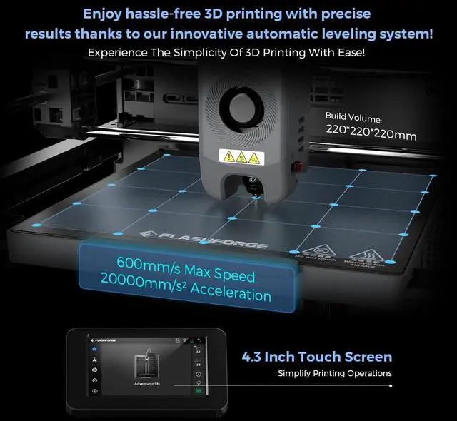Alt view image 2 of 7 - Adventurer 5M 3D Printer, 600mm/s High-Speed, 1 Click Fully Auto Leveling, Upgraded Direct extruder Quick Detachable 280°C Nozzle, Dual-Sided PEI Coating Plate, Print Size 220x220x220mm