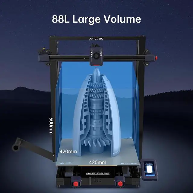 Alt view image 4 of 7 - Anycubic Kobra 2 Max 3D Printer, Max 500mm/s High-Speed Printing Large 88L Printing Volume with Auto Leveling Smart Z-Offset Vibration Compensation Enhanced Print Quality & Detail 420x420x500mm
