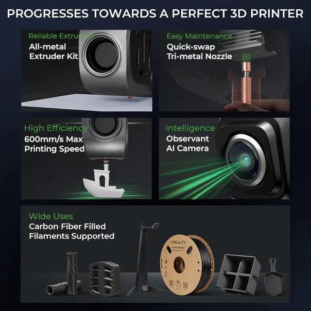 Alt view image 4 of 7 - Creality K1C 3D Printer, 2024 New Version 3D Printers with 600mm/s Fast Printing Speed and Clog-Free Direct Extruder, Support 300 Printing and Carbon Fiber Filaments, Auto Leveling and AI Camera