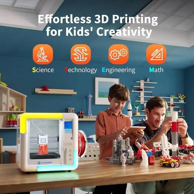 Alt view image 2 of 7 - 3D Printer for Kids and Beginners, Fully Assembled High-Speed 3D Printer with 8 PLA Filament Set, Leveling-Free Bed, Wi-Fi Printing, Resume Printing, Silent, High Precision, with App