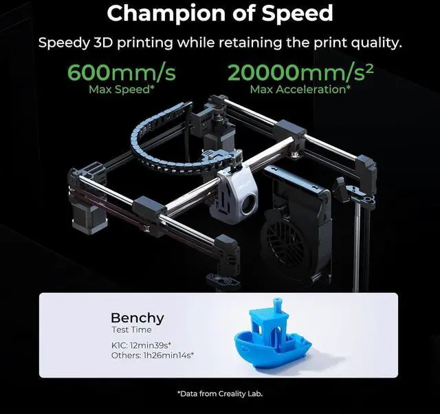 Alt view image 2 of 7 - Creality K1C 3D Printer, 600mm/s Fast Speed Auto Leveling 3D Printers with AI Camera for 300°C Printing, Switchable Silent Mode Reliable Carbon Fiber 3D Printing 220 * 220 * 250mm