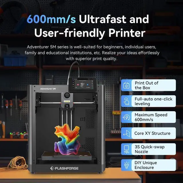 Alt view image 2 of 7 - Adventurer 5M 3D Printer with Fully Auto Leveling System, Max 600mm/s High-Speed, 280 Quick-Detach Nozzle, CoreXY Structure for Superior Print Quality, Rookies & Experts Smart Choice