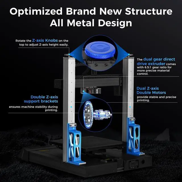 Alt view image 6 of 7 - T300 3D Printer Max Speed up to 600mm/s, Klipper Firmware 300 All-in-one Hotend 30s Preheat Time 81-point Auto Leveling Industrial Linear Rails 95% Pre-assembly All Metal Body 11.8*11.8*13.8in