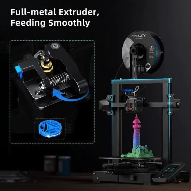 Alt view image 4 of 7 - Creality Ender 3 V2 Neo 3D Printer with CR Touch Auto Leveling PC Spring Steel Platform Full-Metal Extruder 95% Pre-Installed 3D Printers Resume Print and Model Preview 8.66x8.66x9.84 inch
