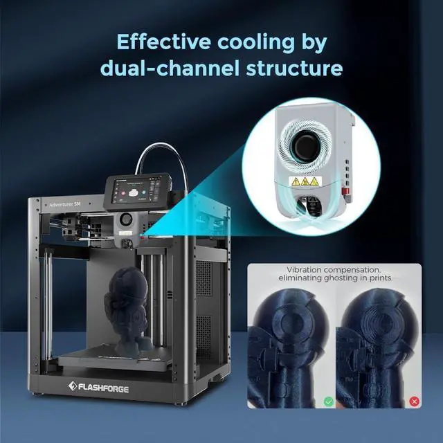 Alt view image 6 of 7 - Adventurer 5M 3D Printer, Fully Auto Leveling FDM 3D Printer with Max 600mm/s High Speed Printing, Quick Detachable 280°C Nozzle, Vibration Compensation, Printing Size 220 * 220 * 220mm