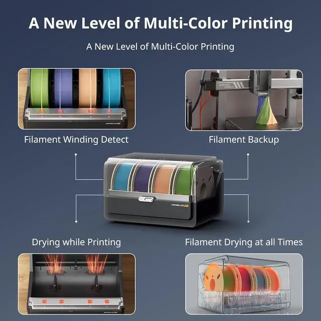 Alt view image 4 of 7 - Anycubic 3D Printer Kobra 3 Combo, Multi Color 3D Printer Up to 4 Stunning Rainbow Colors, Nozzle Clog Detection, Dry Printing and Filament Backup, Max High Speed 600mm/s, Size 250x250x260mm