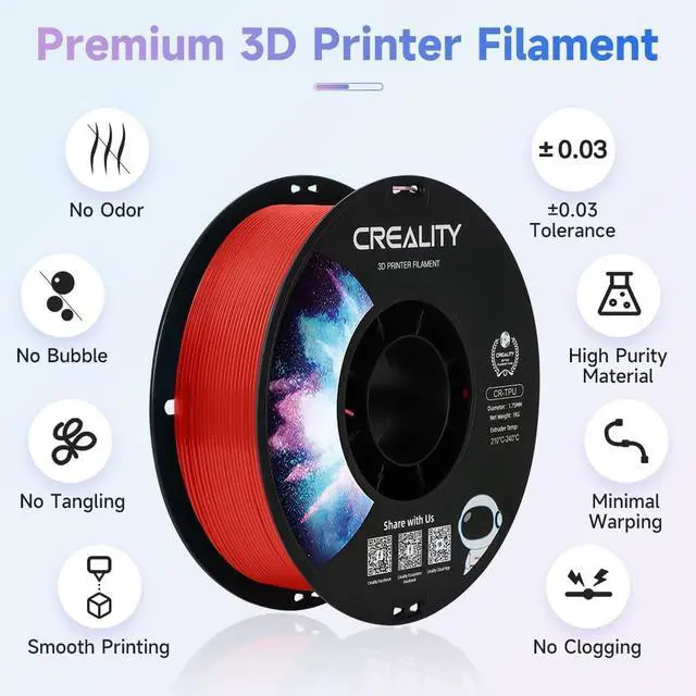 Alt view image 2 of 6 - Creality TPU Filament Red, Flexible 3D Printer Filament 1.75mm 1kg, Dimensional Accuracy +/- 0.03 mm, 95A Shore Hardness and Good Layer Bonding Performance