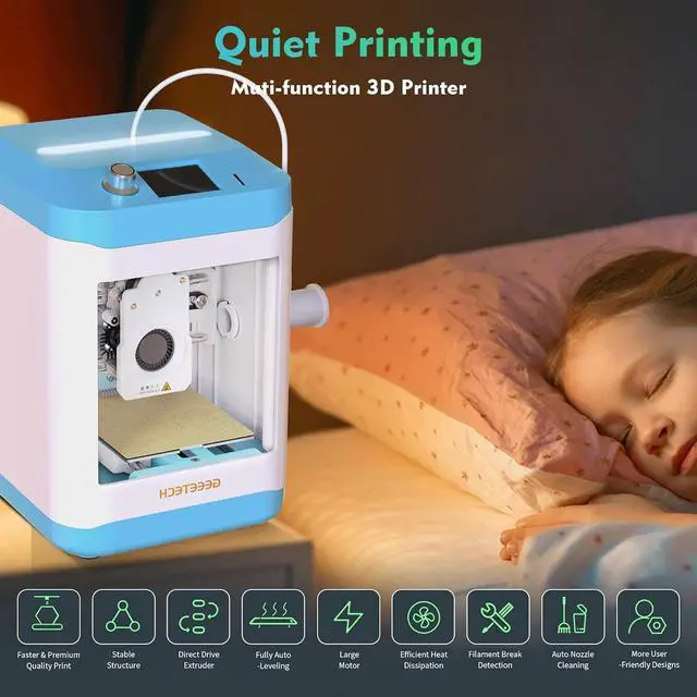 Alt view image 3 of 7 - 3D Printer for Kids and Beginners,Geeetech Mini 3D Printers with Auto Leveling,High Speed and Fully Open Source,Fully Assembled Direct Drive Extruder,for Home and School,Print Area 3.94×4.33×3.94 in
