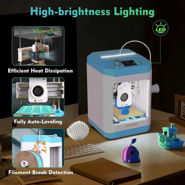Alt view image 2 of 7 - 3D Printer for Kids and Beginners,Geeetech Mini 3D Printers with Auto Leveling,High Speed and Fully Open Source,Fully Assembled Direct Drive Extruder,for Home and School,Print Area 3.94×4.33×3.94 in