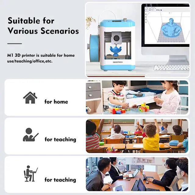 Alt view image 5 of 7 - 3D Printer for Kids and Beginners,Geeetech Mini 3D Printers with Auto Leveling,High Speed and Fully Open Source,Fully Assembled Direct Drive Extruder,for Home and School,Print Area 3.94×4.33×3.94 in