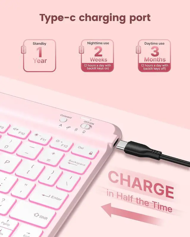 Alt view image 5 of 7 - Folio Keyboard Case for iPad 10th Gen 10.9 inch (2022) and iPad 11th (A16, 2025), Magnetic Wireless Detachable Keyboard, 7-Color Backlight, Thin & Light, Pencil Holder Light Pink