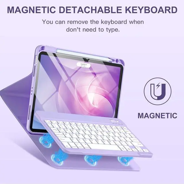 Alt view image 4 of 7 - Keyboard Case Compatible with iPad Air 11-inch/Air 5th 4th Generation Case with Keyboard-Backlit Detachable, Folio Cover with Pencil Holder for Air 11" M3/M2 (2025/2024), Air 5/Air 4 (Purple)