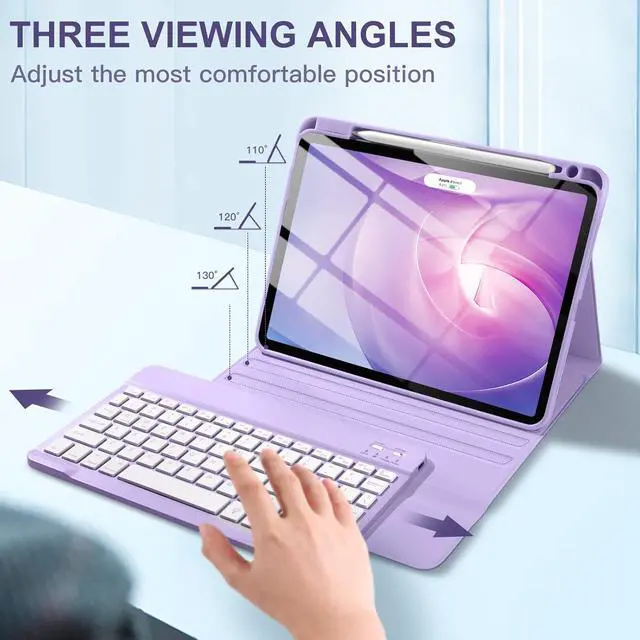 Alt view image 5 of 7 - Keyboard Case Compatible with iPad Air 11-inch/Air 5th 4th Generation Case with Keyboard-Backlit Detachable, Folio Cover with Pencil Holder for Air 11" M3/M2 (2025/2024), Air 5/Air 4 (Purple)