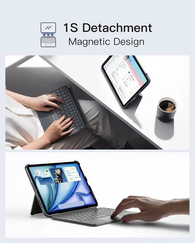 Alt view image 4 of 7 - Keyboard Case for iPad 11th/10th Gen Case with Keyboard,for iPad 10th(10.9")/11th Gen(2025 A16),Air 11" M3/M2,Air 6/5/4th,Pro 11 4/3/2/1th,Ultralight Detachable Keyboard with Touchpad, AceTouch Gray