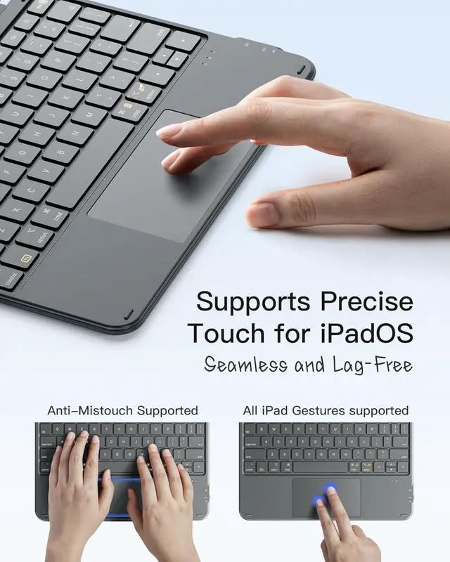 Alt view image 6 of 7 - Keyboard Case for iPad 11th/10th Gen Case with Keyboard,for iPad 10th(10.9")/11th Gen(2025 A16),Air 11" M3/M2,Air 6/5/4th,Pro 11 4/3/2/1th,Ultralight Detachable Keyboard with Touchpad, AceTouch Gray